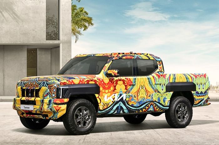 Kia Tasman pickup truck teased with unique camouflage